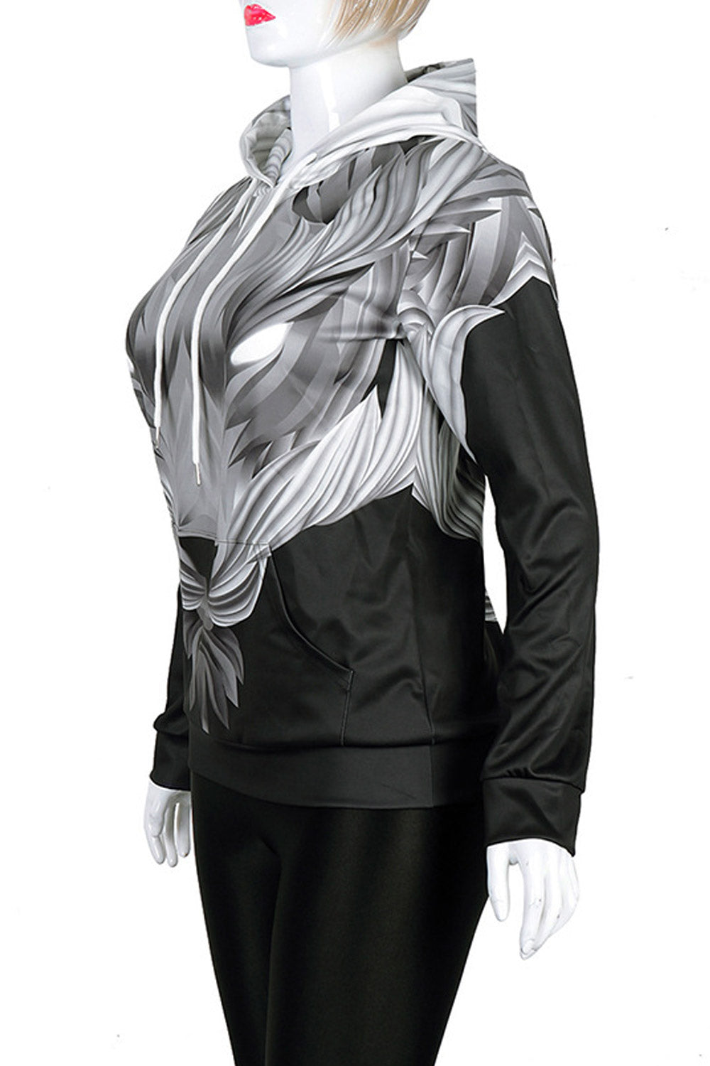 Women Drawcord Neck 3D Animal Print Hoodie