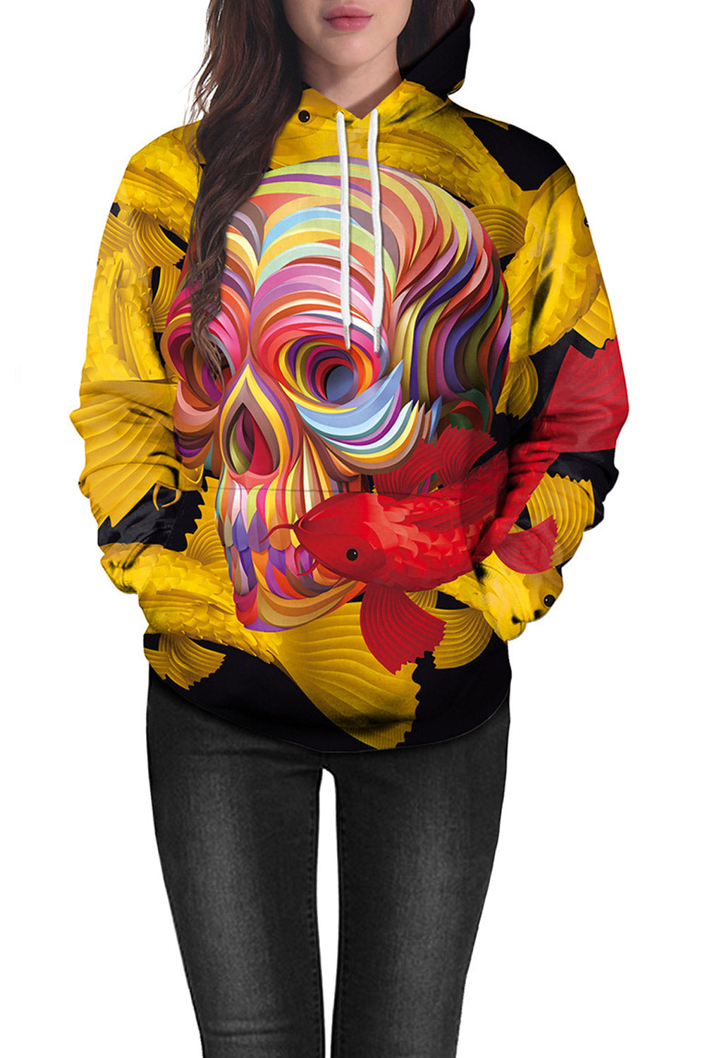 Women Colorfull 3D Skull Winter Hoodie