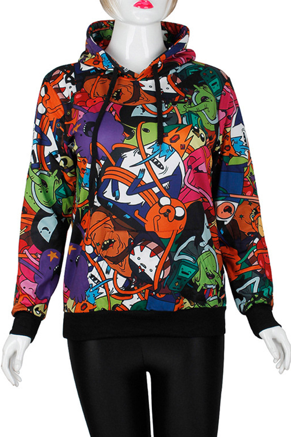 Women Soft Comfort Ribbed Cuff Printed Hoodie