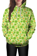 Women Green Flower Print Loose Winter Hoodie
