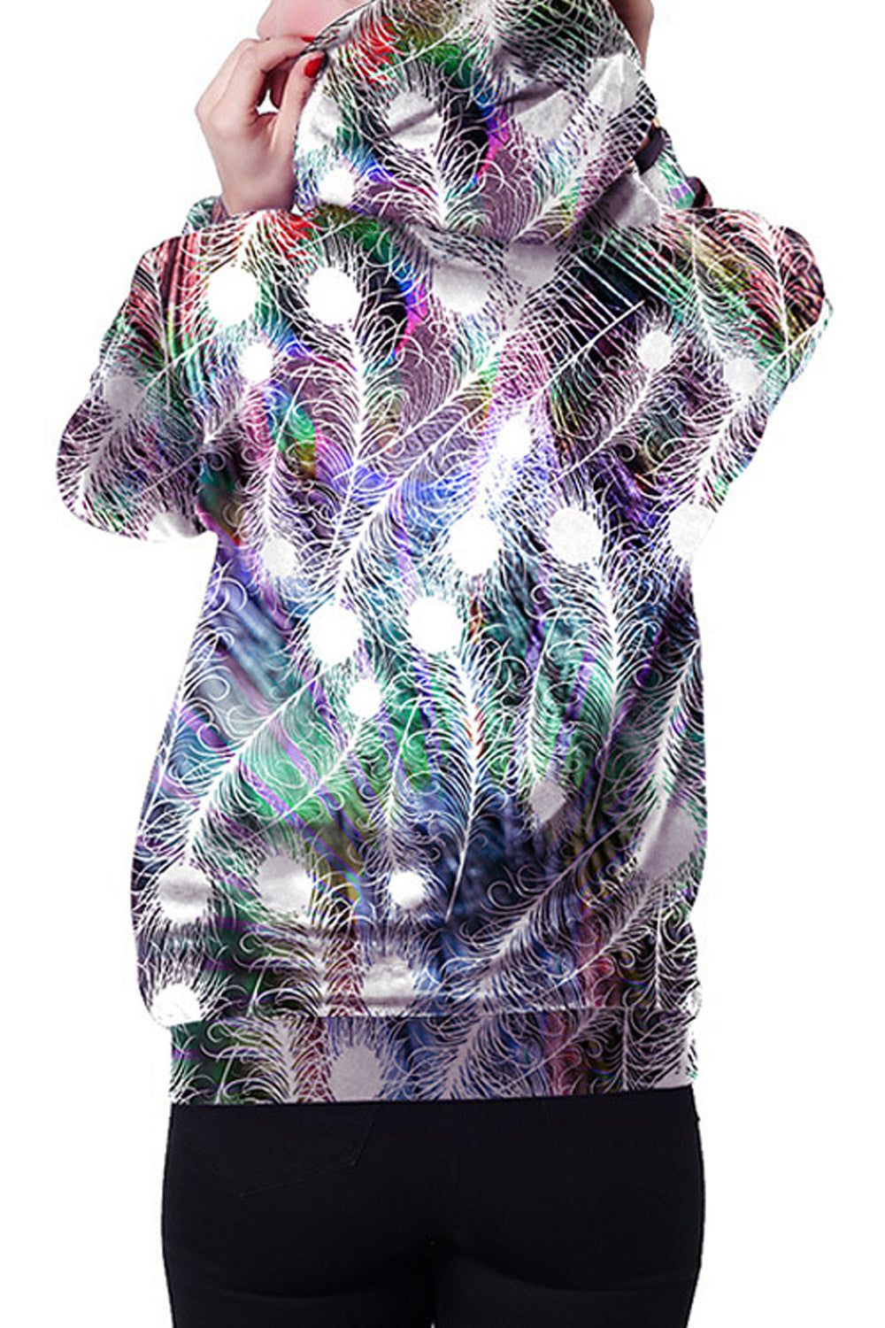 Women 3D Feather Print Loose Hoodie