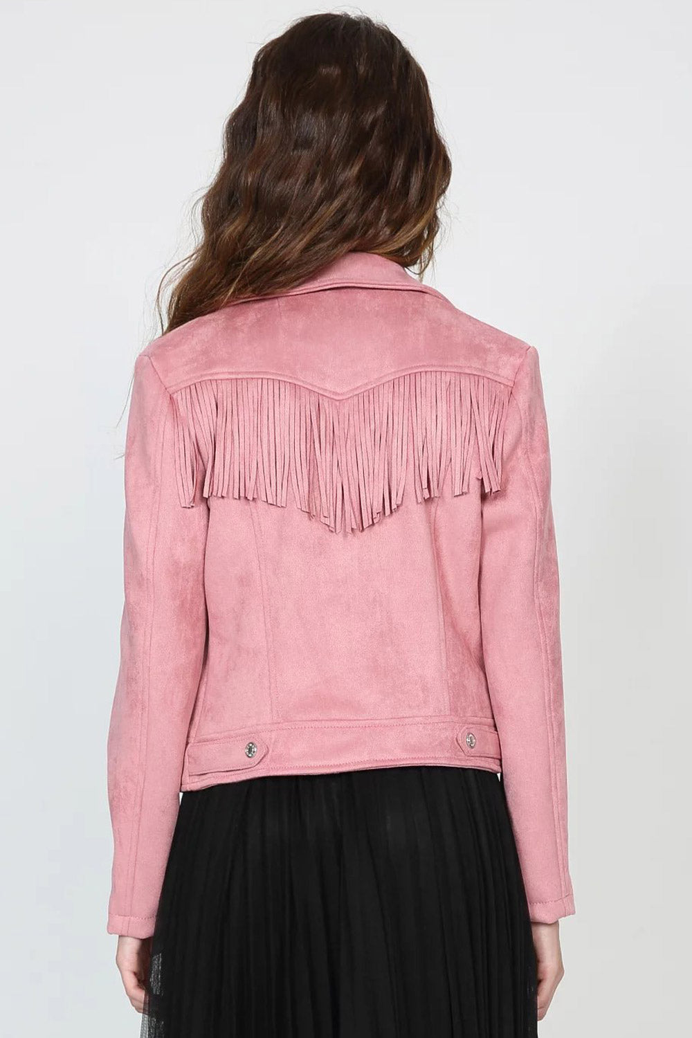 Women Fashionable Punk Collar Tassel Leather Jacket
