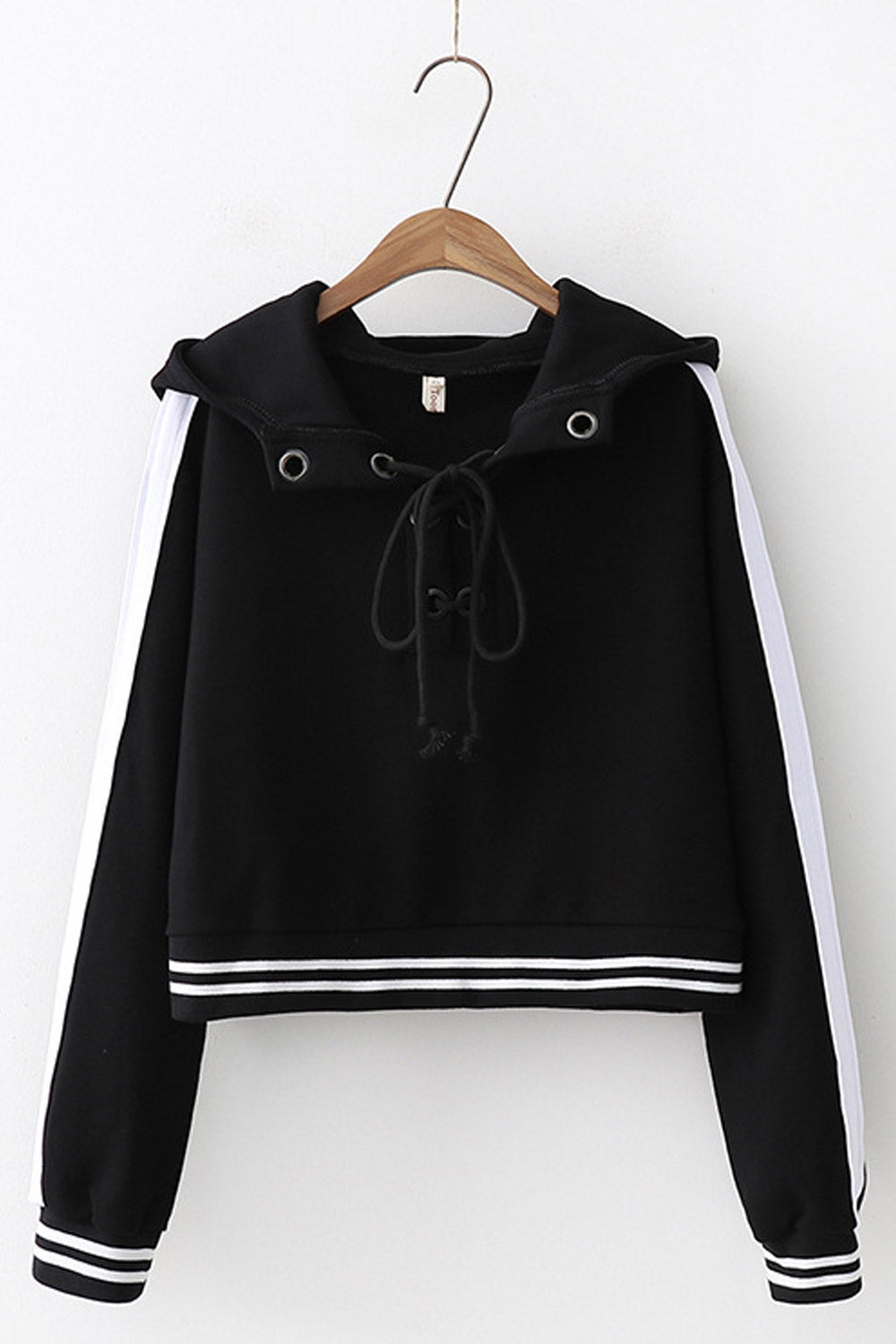 Women Loose Striped Hem Long Sleeve Hoodie