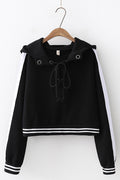 Women Loose Striped Hem Long Sleeve Hoodie