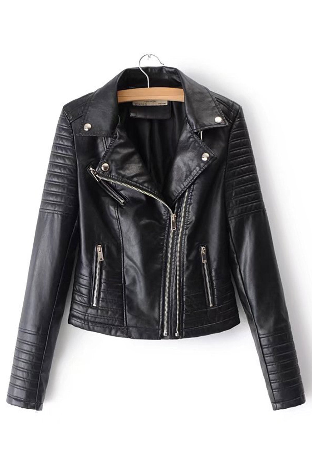 Women Stylish Double Zipper Closure Pleated Sleeves Jacket