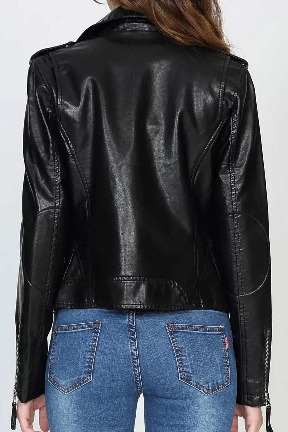 Women Classy Long Sleeves Zipper Closure Slim Leather Jacket
