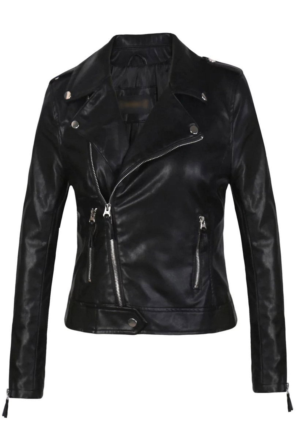 Women Classy Long Sleeves Zipper Closure Slim Leather Jacket