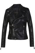 Women Classy Long Sleeves Zipper Closure Slim Leather Jacket