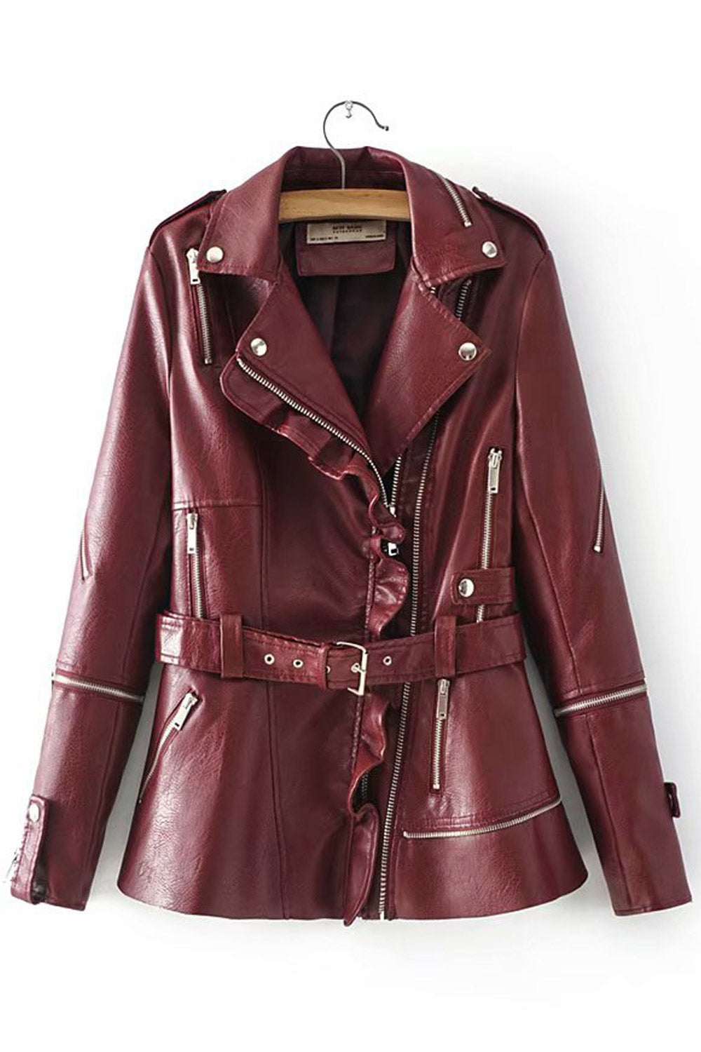 Women Classy Pleated Hem Punk Collar Jacket
