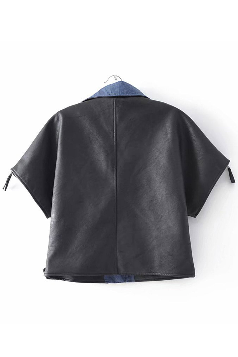 Women Classy Short Sleeve Cropped Leather Jacket
