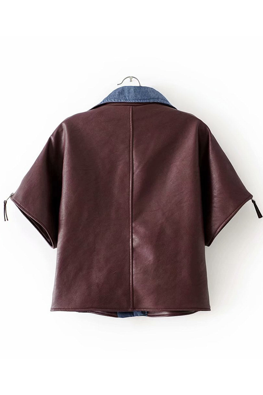 Women Classy Short Sleeve Cropped Leather Jacket
