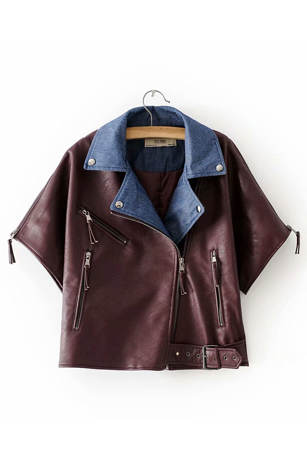 Women Classy Short Sleeve Cropped Leather Jacket