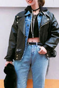 Women Stylish Cross Zipper Casual Leather Jacket