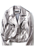 Women Winter Classy Silver Color Leather Jacket