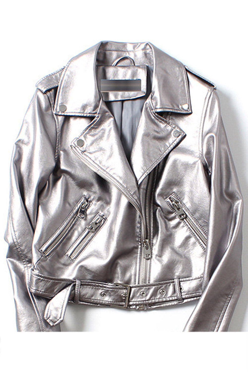 Women Winter Classy Silver Color Leather Jacket