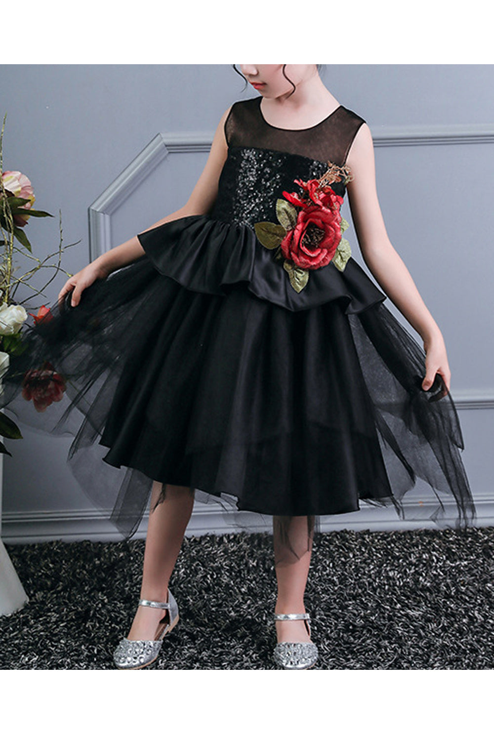 Kid Girl Summer Charming Flower Mesh skirt
