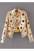 Women Fashion Rivet Ring Leather Jacket