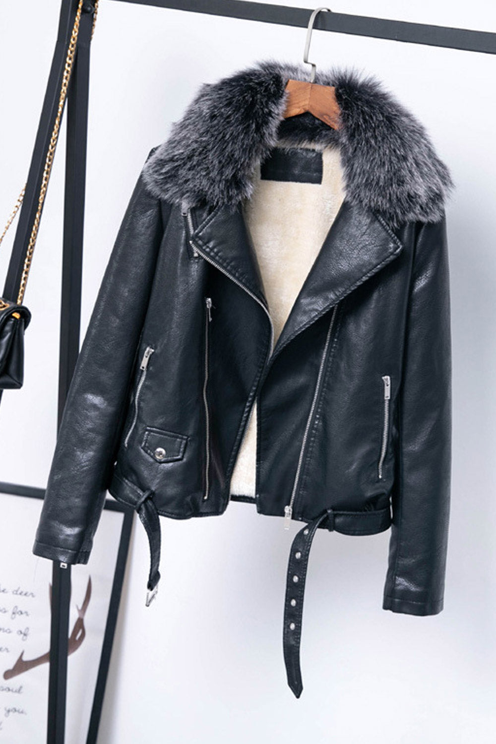 Women Modern Faux Collar Biker Jacket