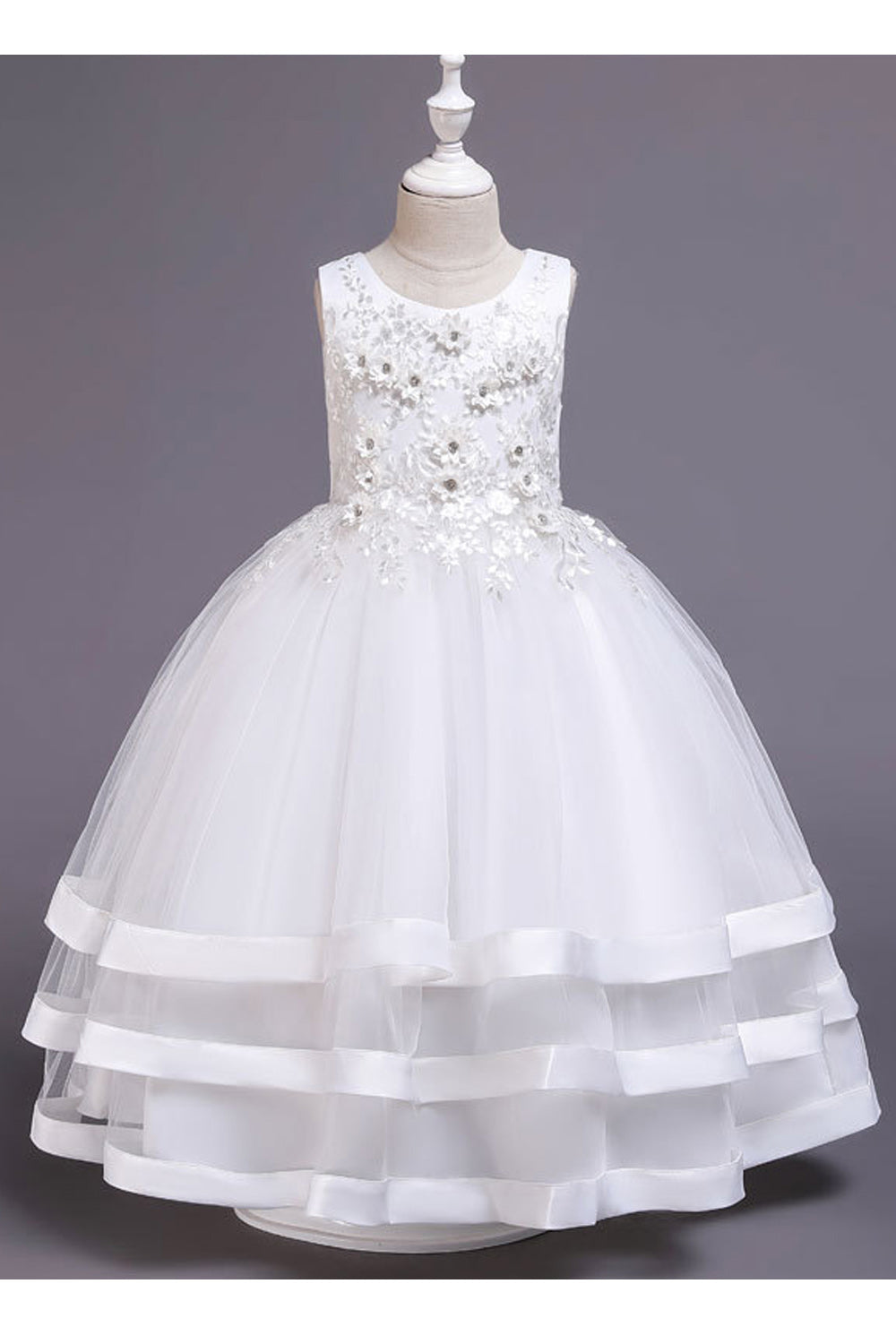 Kid Girl Elegant Bead Lace Multilayer Wedding Dress