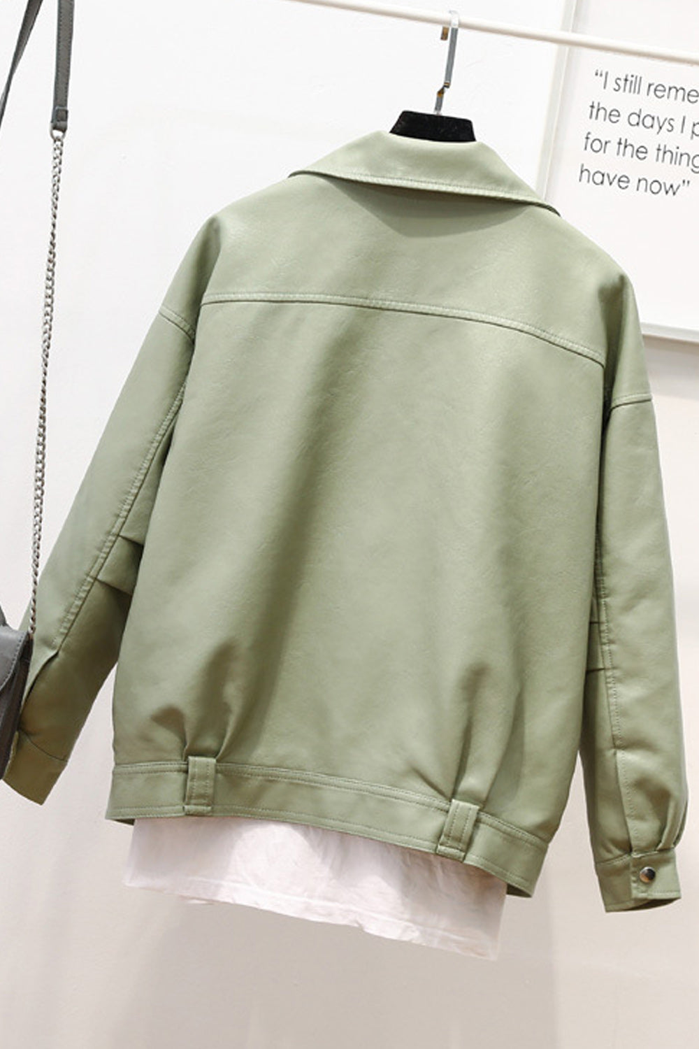 Women Fashion Diagonal Zipper Loose Fit Leather Jacket