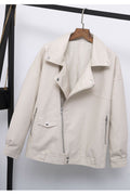 Women Fashion Diagonal Zipper Loose Fit Leather Jacket