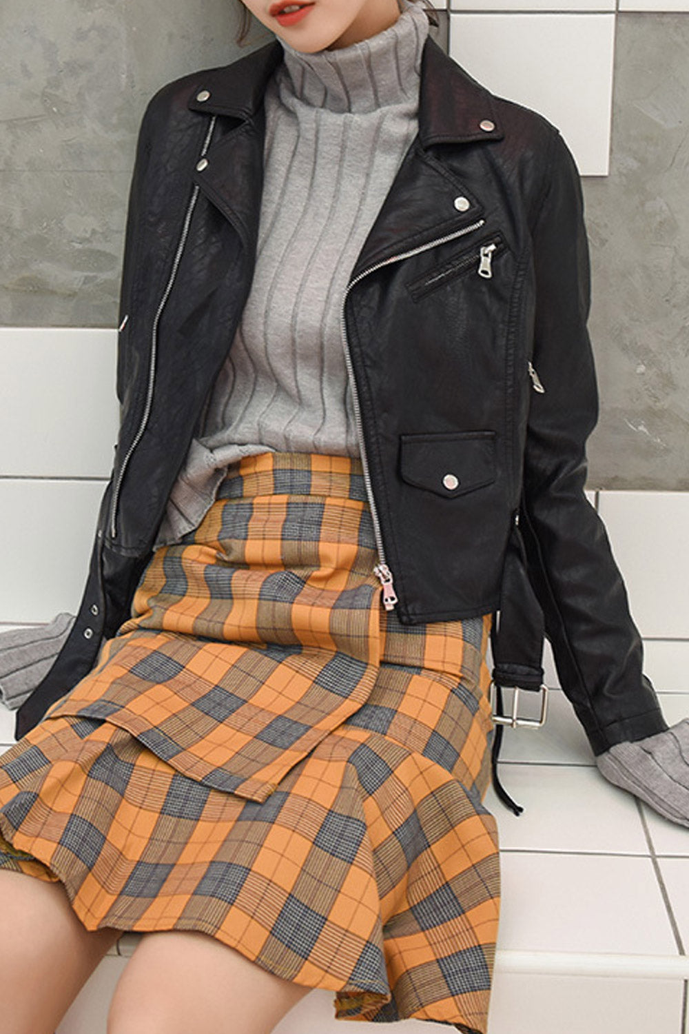 Women Classy Winter Biker Leather Jacket