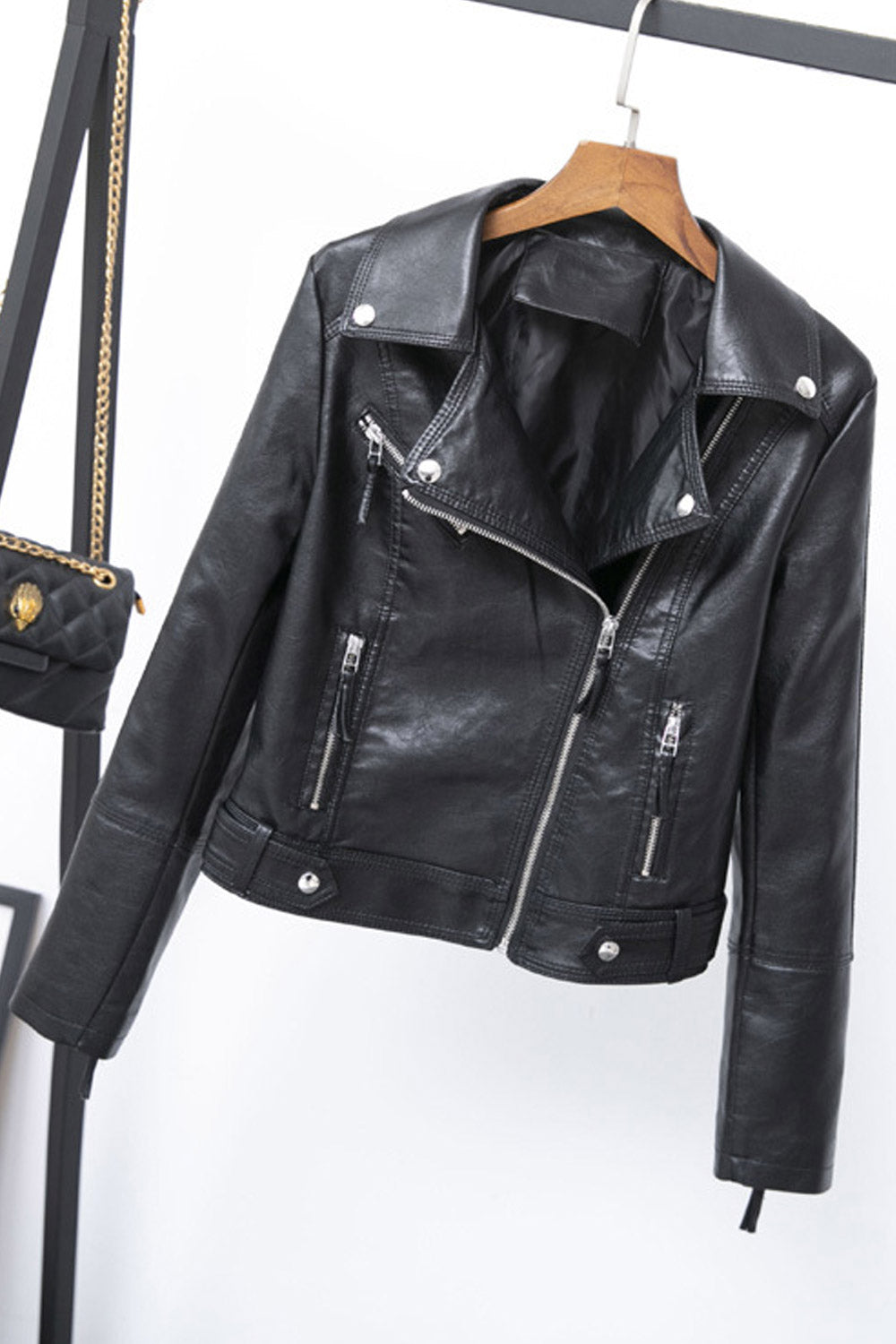 Women Lovely Winter Motorcycle leather Jacket