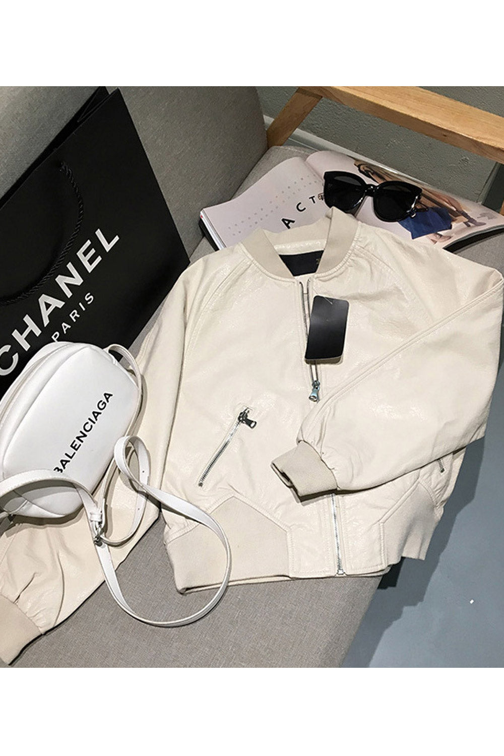 Women Charming Simple Casual Leather Jacket.