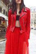 Women Fashion Zipper Closure Crop Casual Leather Jacket