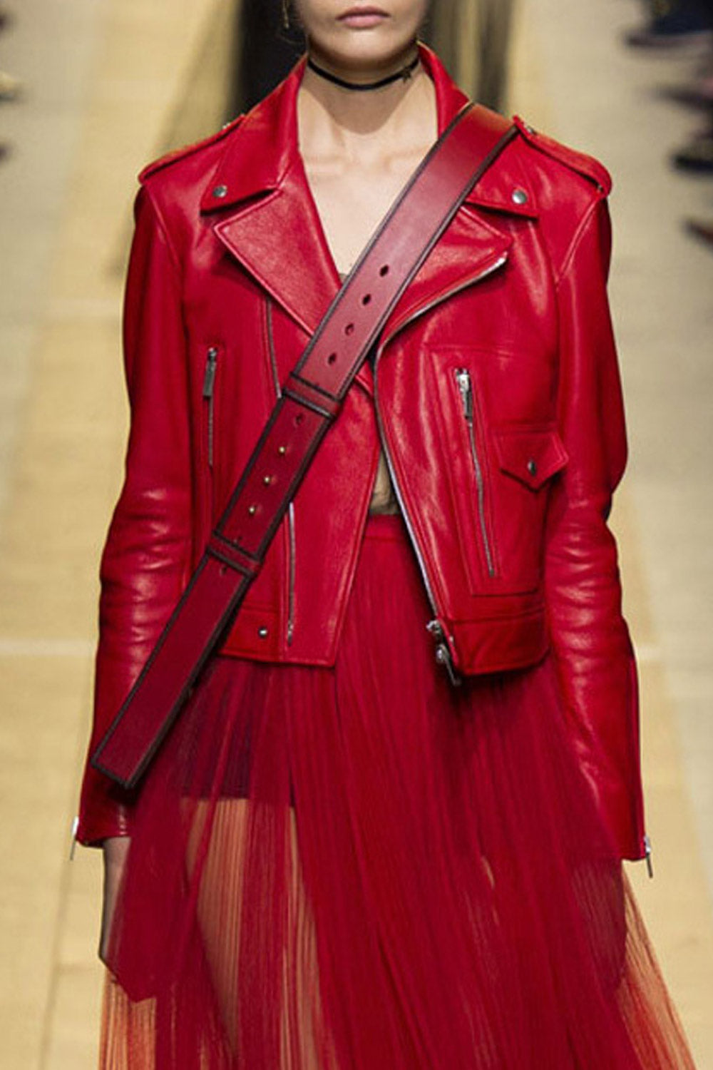 Women Fashion Zipper Closure Crop Casual Leather Jacket