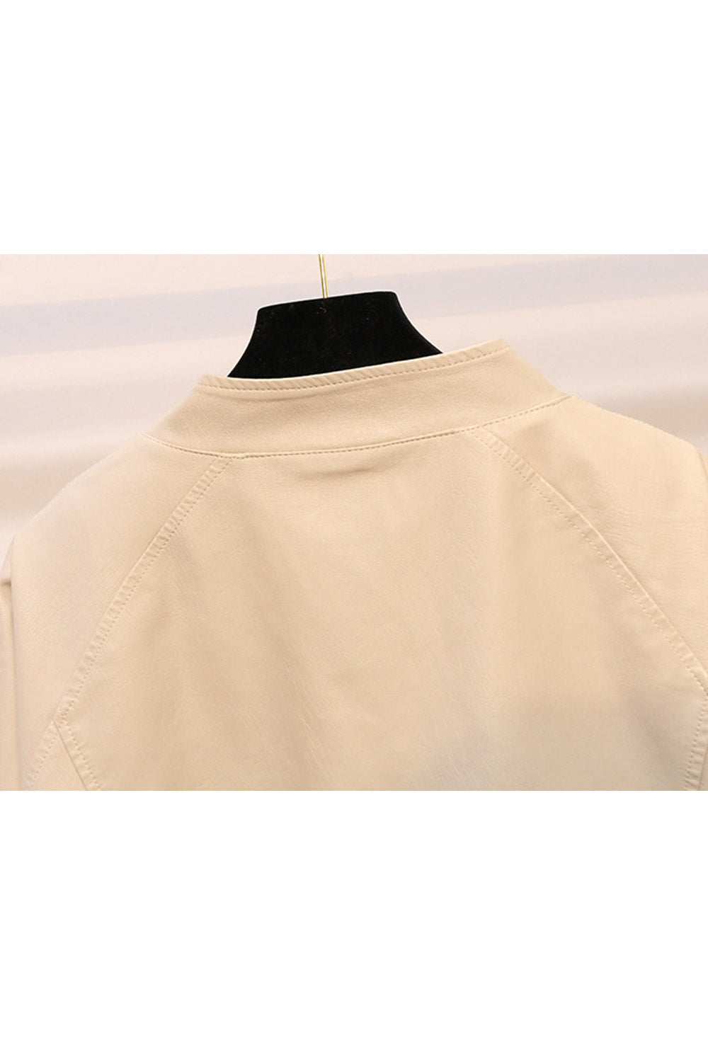 Women Lovely Diagonal Button Closure Loose Fit Leather Jacket
