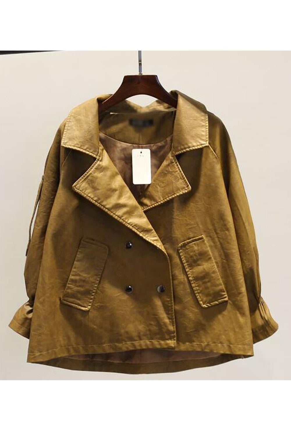 Women Winter Loose Fit Spread Collar Leather Jacket