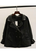 Women Winter Loose Fit Spread Collar Leather Jacket