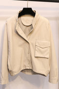 Women Classy Loose Fit Stand Collar Leather Jacket