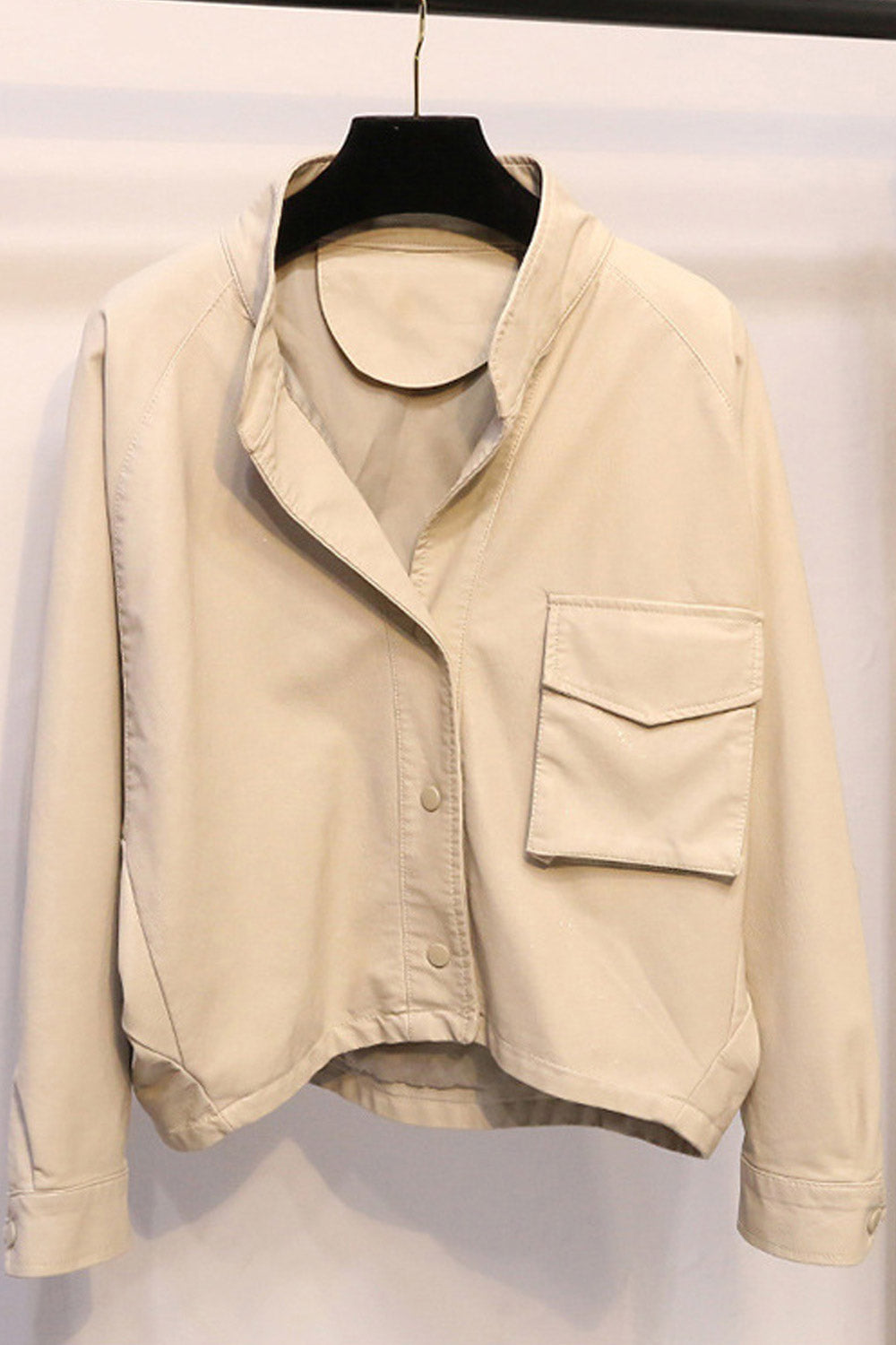 Women Classy Loose Fit Stand Collar Leather Jacket