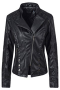 Women Classy Punk Collar Diagonal Zipper Slim Jacket