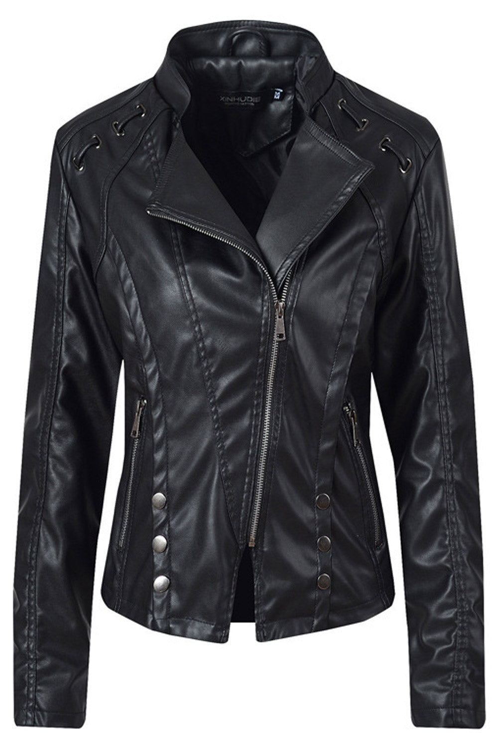 Women Classy Punk Collar Diagonal Zipper Slim Jacket