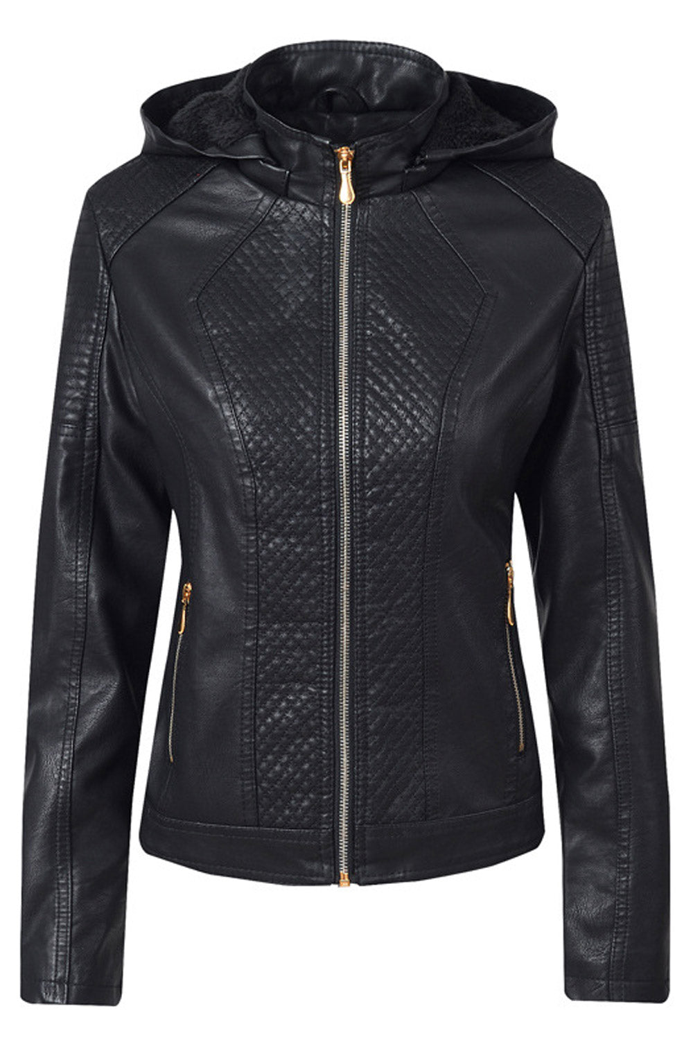 Women Fashion Lattice Pattern Zipper Leather Jacket