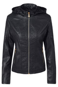 Women Fashion Lattice Pattern Zipper Leather Jacket