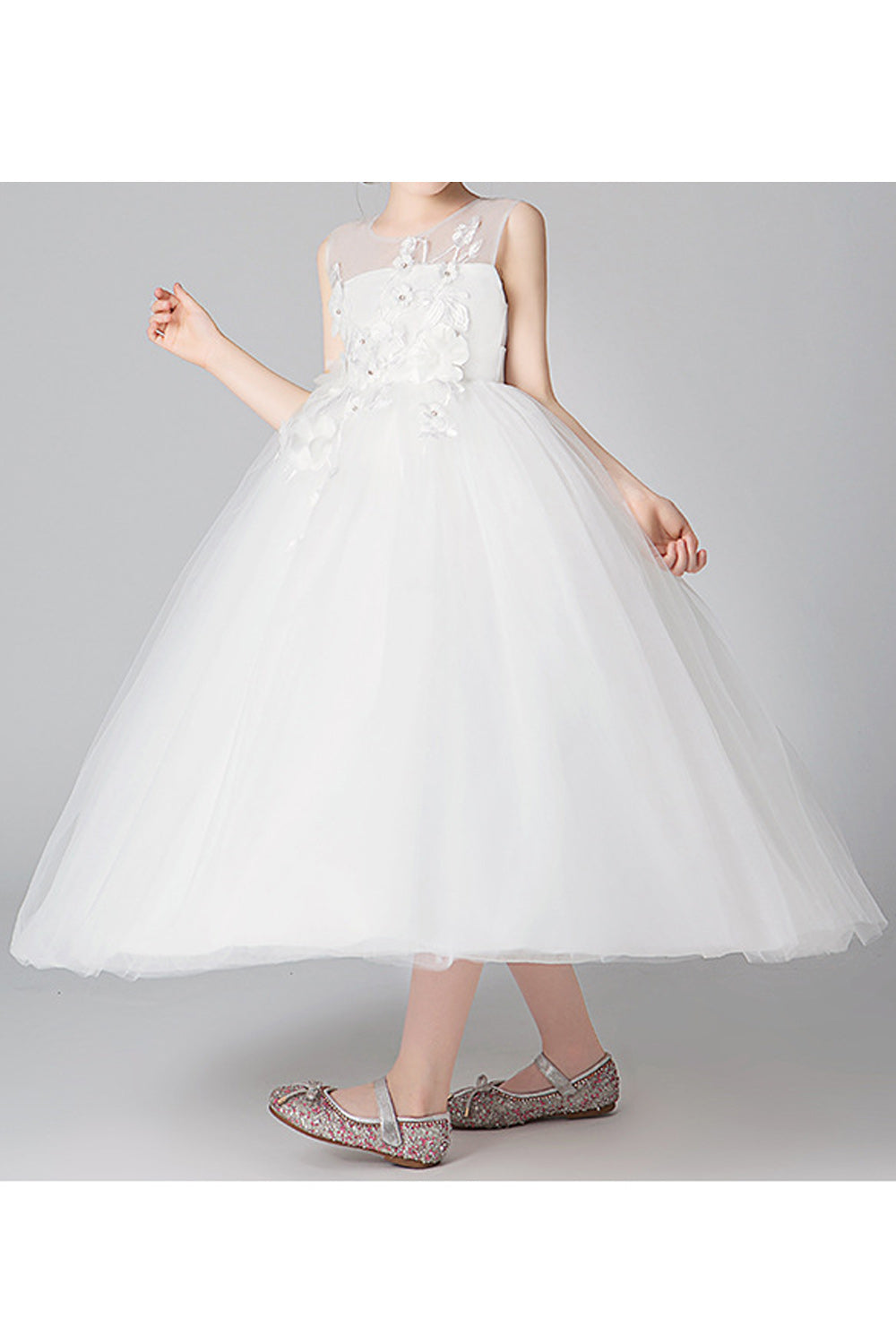 Kid Girl Beautiful Flower Lace Mesh Wedding Dress