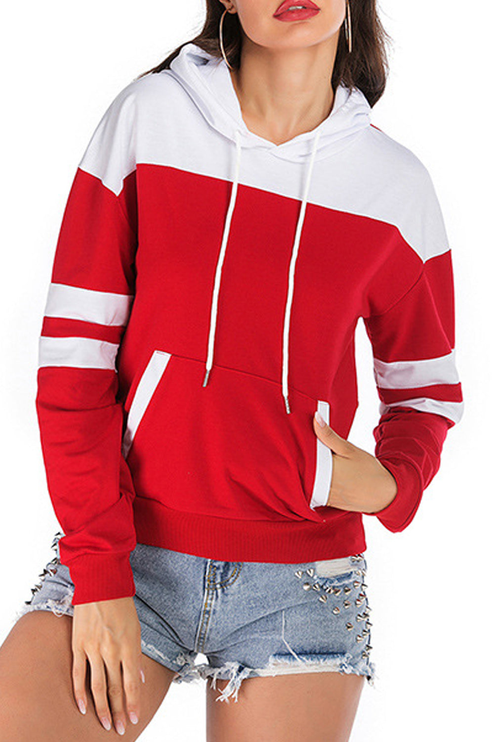 Women Stylish Contrast Color Hoodie