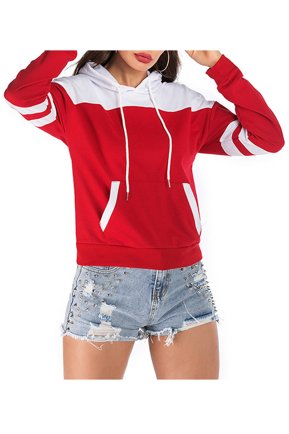 Women Stylish Contrast Color Hoodie