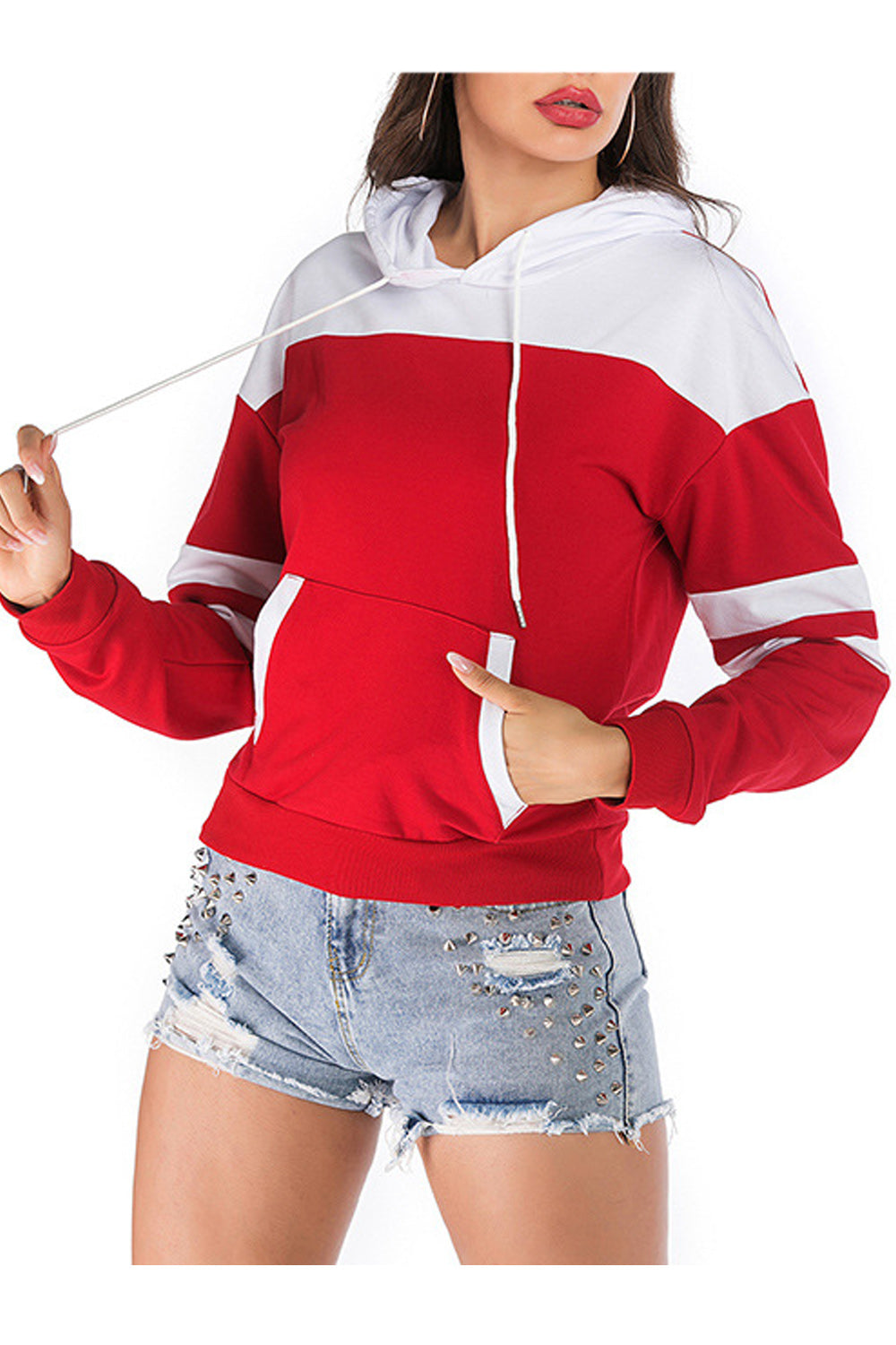 Women Stylish Contrast Color Hoodie