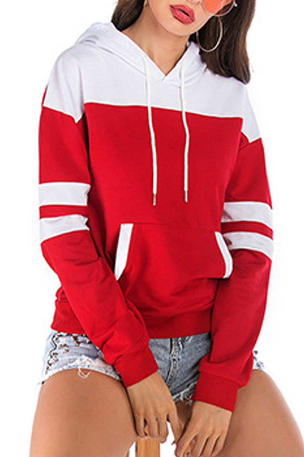 Women Stylish Contrast Color Hoodie