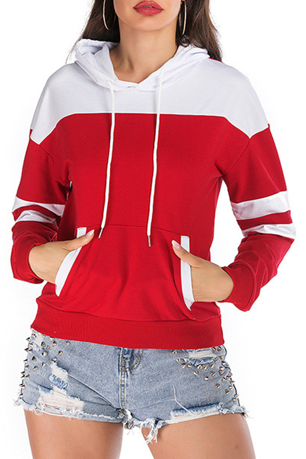Women Stylish Contrast Color Hoodie
