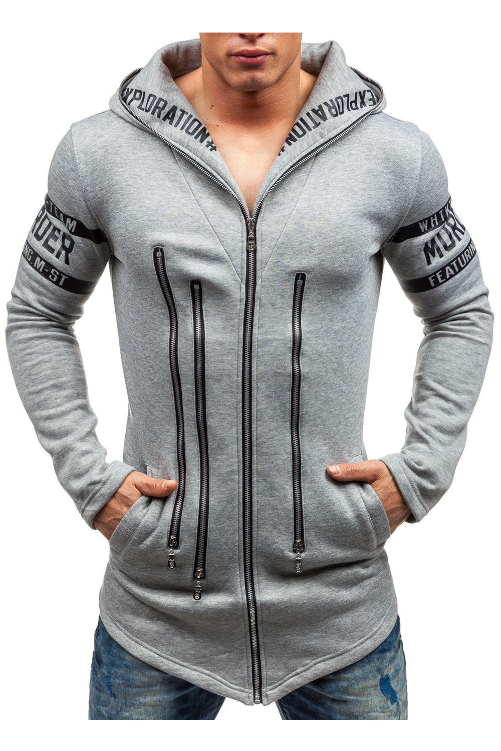 Men Beautiful Zipper Closure Solid Color Hoodie