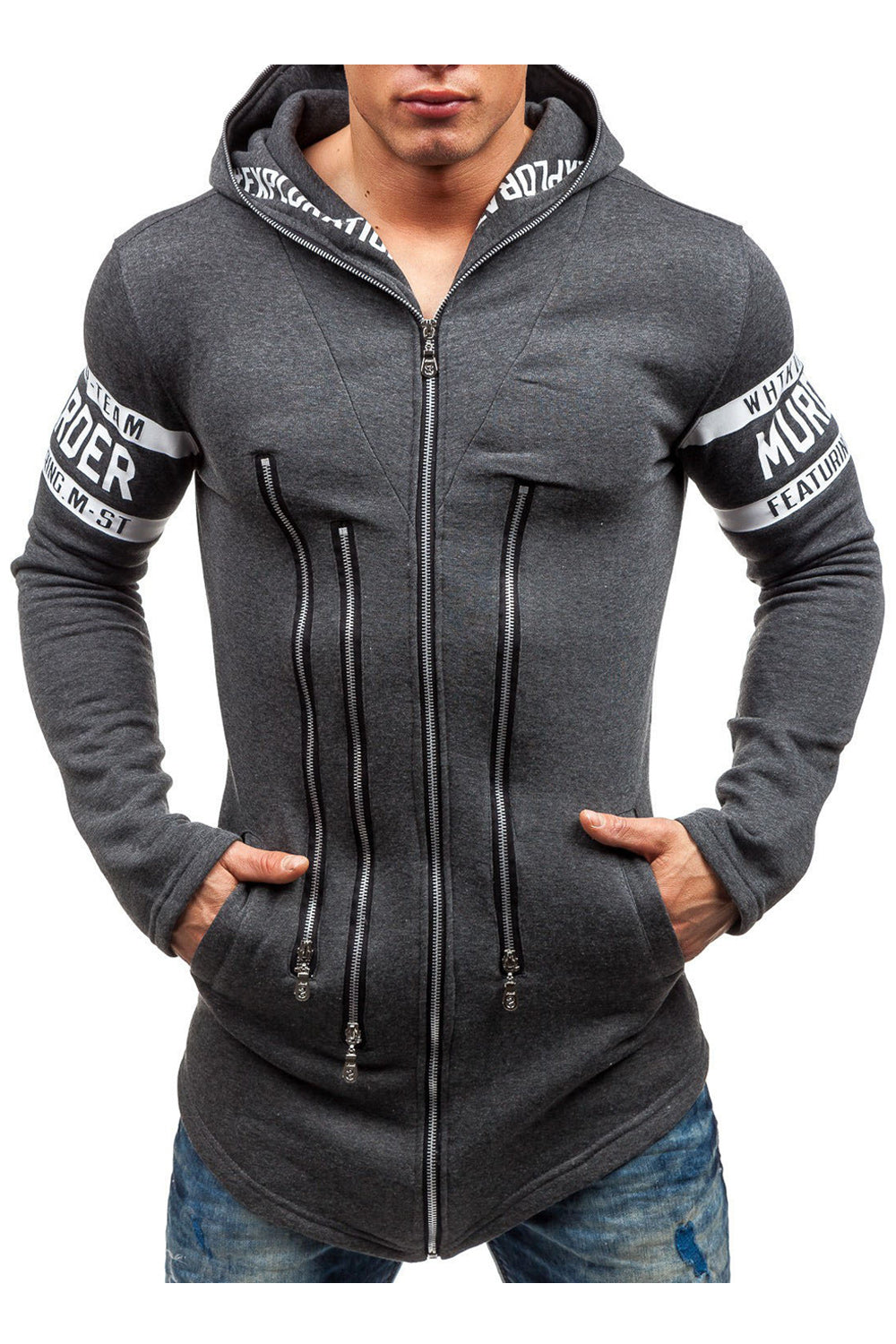 Men Beautiful Zipper Closure Solid Color Hoodie