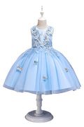 Kid Girl Summer Butterfly Decorated Ball Gown Wedding Dress