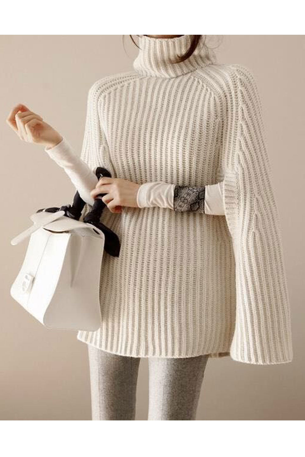 Women Fetching High Collar Bat Sleeve Sweater
