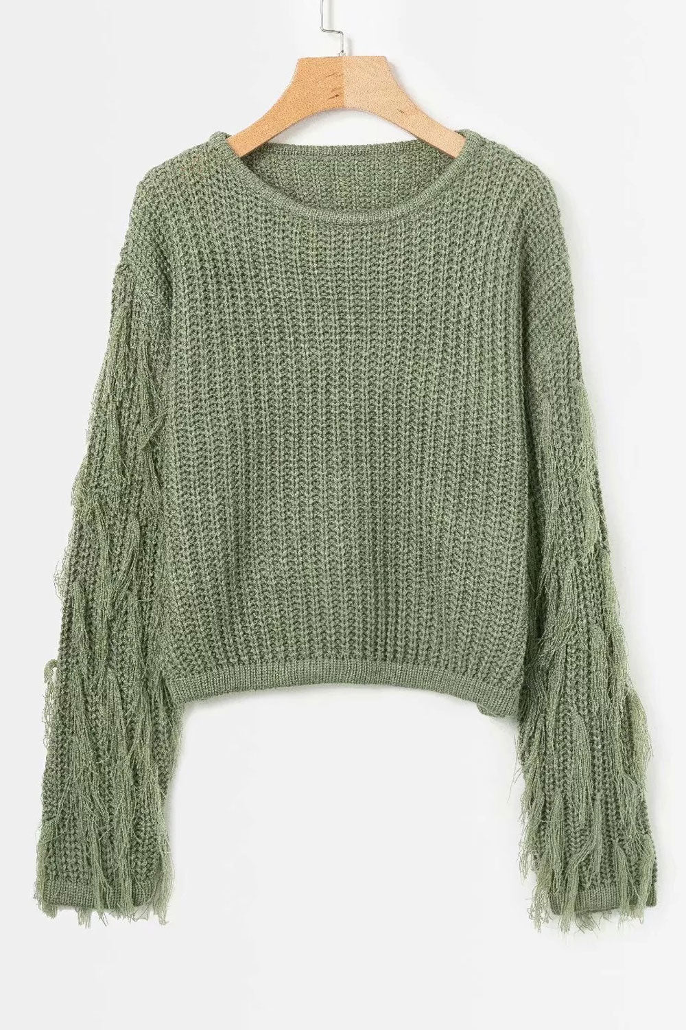 Women Charming Round Neck Tassel Sleeve Sweater